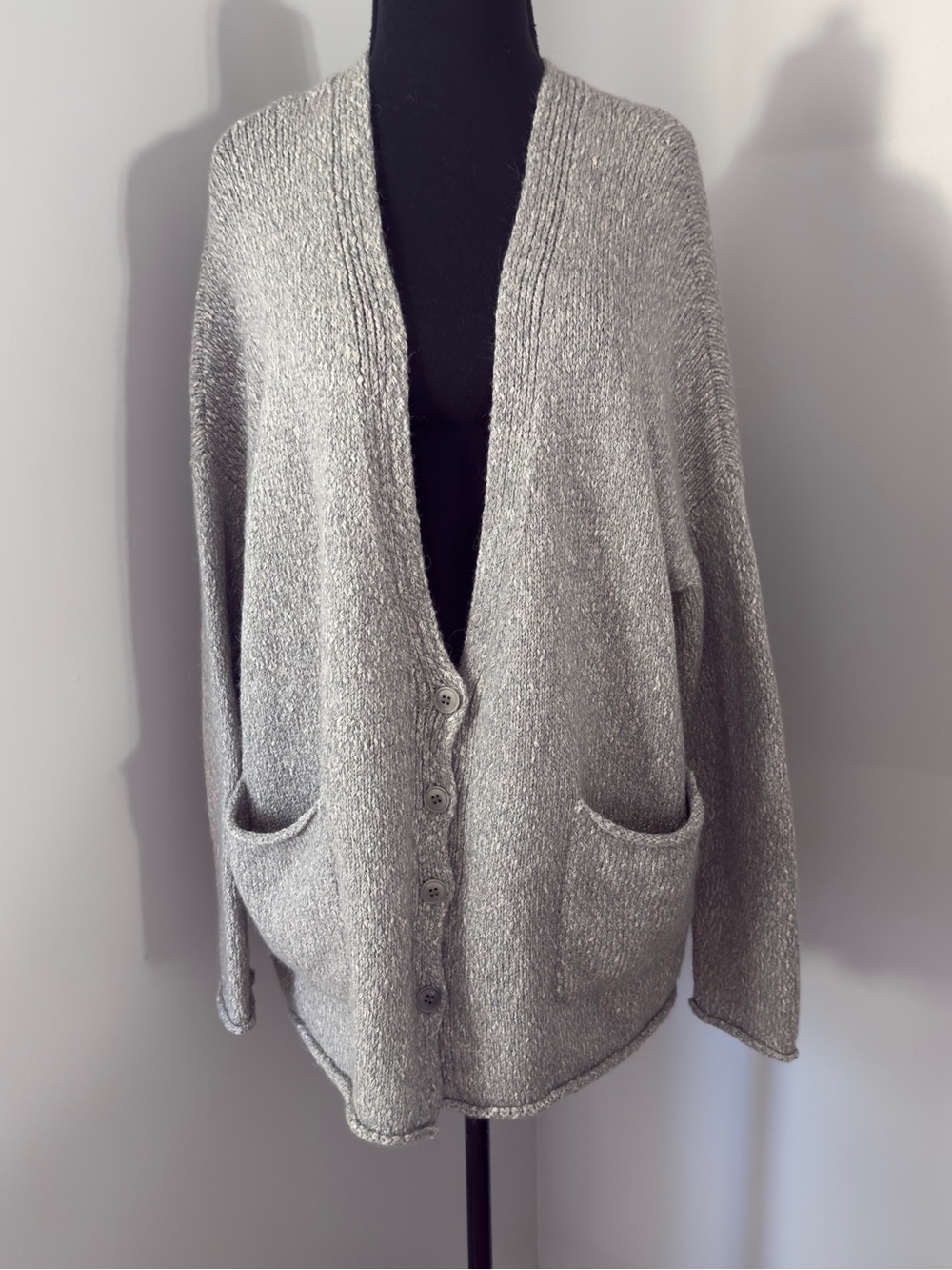 Eileen Fisher Silver Gray Button-Front Cardigan Alpaca-Blend Cardigan